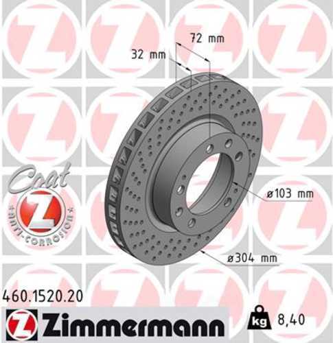 Zimmermann Coated Brake Disc 1520 fits 1995-1998 Porsche 911