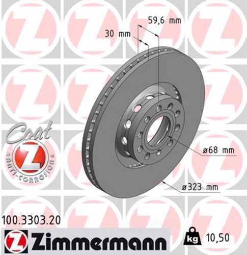 Zimmermann Coated Brake Disc 3303 fits 2000-2003 Audi A8 Quattro / 2001-2003 Audi S8