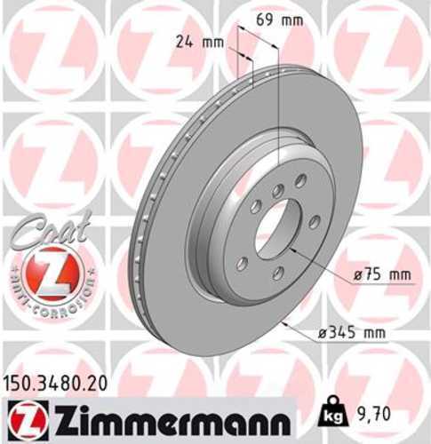 Zimmermann Coated Brake Disc 3480 fits 2010-2019 BMW 535I / 535I GT / 535I GT xDrive / 550I / 550I xDrive / 640I / 640I Gran COUPE / 640I xDrive