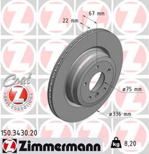 Load image into Gallery viewer, Zimmermann Coated Brake Disc 3430 fits 2006 BMW 330I / 330XI / 2009-2011 BMW 335D / 2007-2013 BMW 335I / 2009-2013 BMW 335I xDrive / 2011-2013 BMW 335IS / 2007-2008 BMW 335XI / 2013-2015 BMW X1