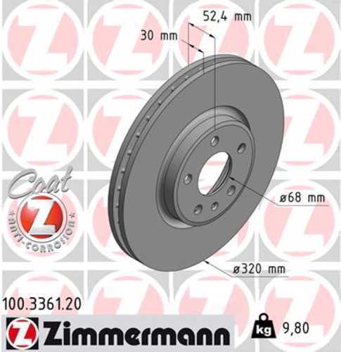 Zimmermann Coated Brake Disc 3361 fits 2013-2017 Audi Q5