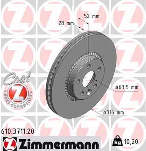 Zimmermann Coated Brake Disc 3711 fits 2008-2015 land Rover LR2 / 2011-2014 Volvo S60 / 2015-2018 Volvo S60 T5 / 2016-2018 Volvo S60 Cross / 2007-2016 Volvo S80