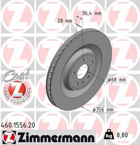 Zimmermann Coated Brake Disc 1556 fits 2015-2018 Porsche Macan