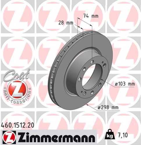 Zimmermann Coated Brake Disc 1512 fits 1987-1995 Porsche 944 / 968