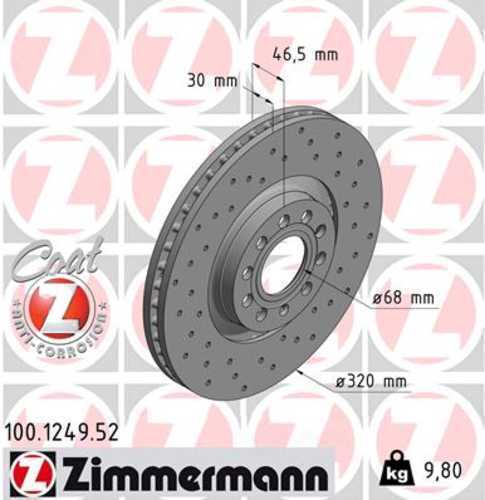 Zimmermann Brake Disc 1249 fits 2005-2009 Audi A4 / 1999-2002 2005-2009 Audi A4 Quattro / 2002-2004 Audi A6 / 2000-2004 Audi A6 Quattro / 2001-2005 Audi Allroad Quattro / 2000-2002 Audi S4 / 2002-2003 Audi S6
