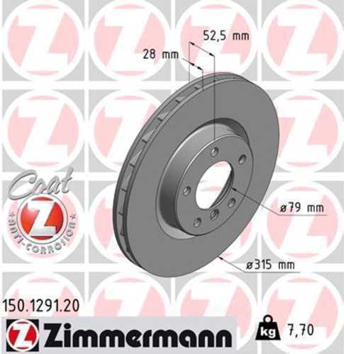 Zimmermann Coated Brake Disc 1291 fits 1995-2002 BMW M3 / 1995-2002 BMW Z3