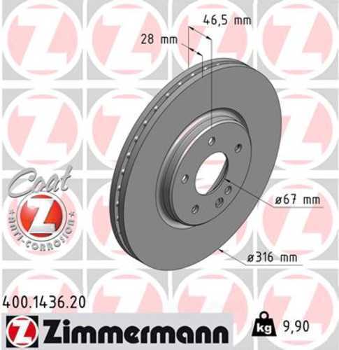 Zimmermann Coated Brake Disc 1436 fits 1996-1997 Mercedes-Benz C36 Amg
