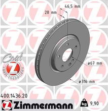 Load image into Gallery viewer, Zimmermann Coated Brake Disc 1436 fits 1996-1997 Mercedes-Benz C36 Amg