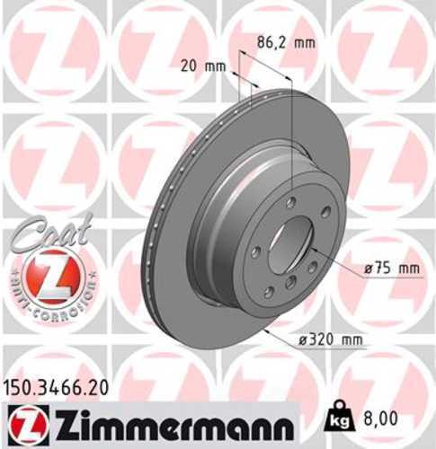 Zimmermann Coated Brake Disc 3466 fits 2006-2007 BMW 525XI / 2009-2010 BMW 528I xDrive / 2008 BMW 528XI / 2006-2007 BMW 530XI / 2009-2010 BMW 535I xDrive / 2008 BMW 535XI
