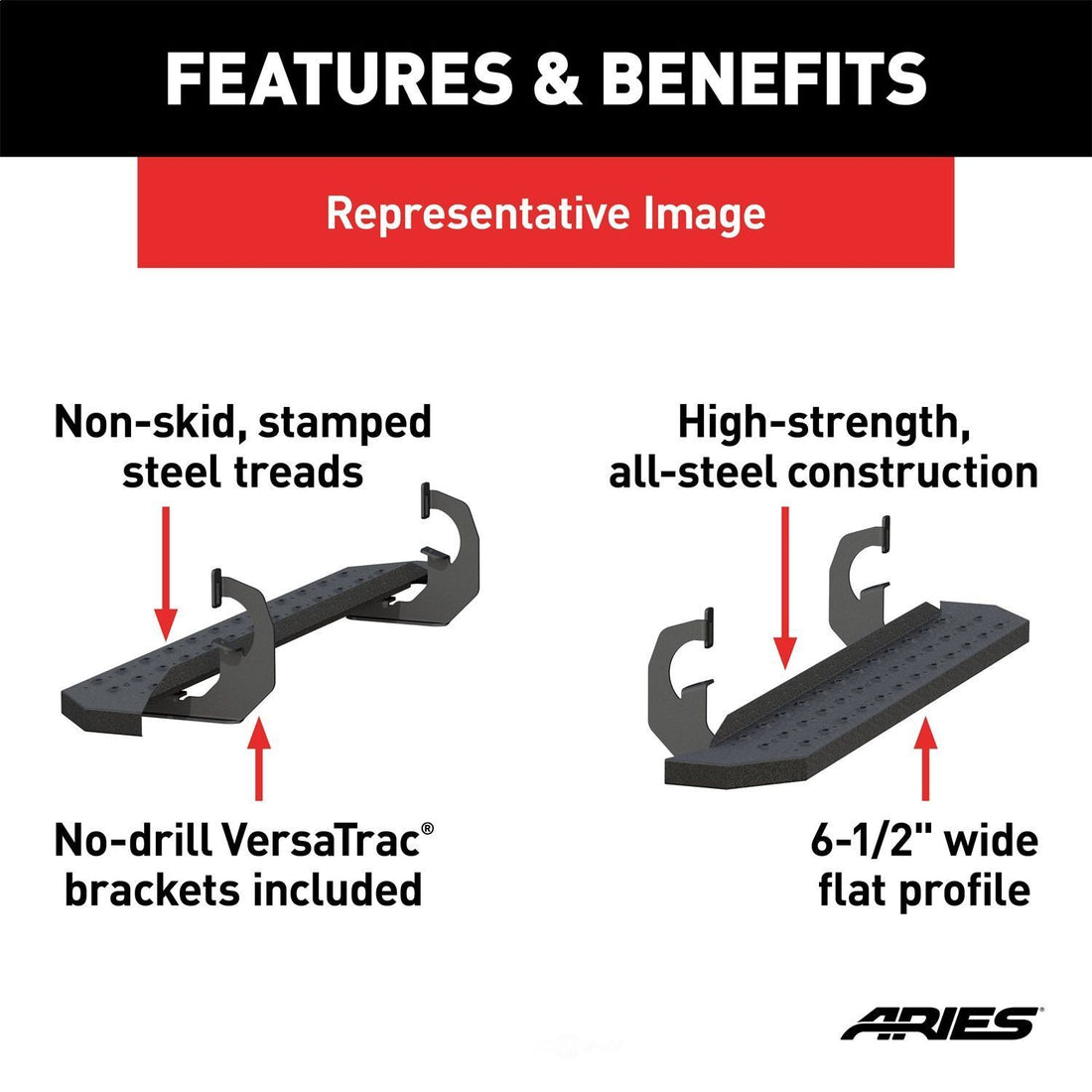 ARIES RidgeStep 6-1/2" x 53" Black Steel Running Boards 2055522 fits 1999-2016 Ford F-250 Super Duty / 1999-2016 Ford F-350 Super Duty