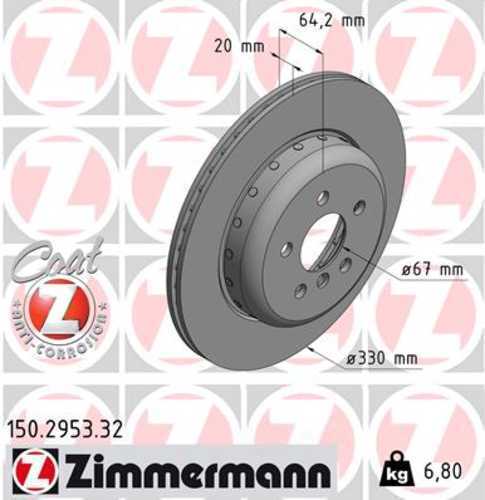 Zimmermann Brake Disc 150.2953.32 fits 2017-2025 BMW I4 / 330E / 330E xDrive / 330I / 330I xDrive / 430I / 430I xDrive / 530E