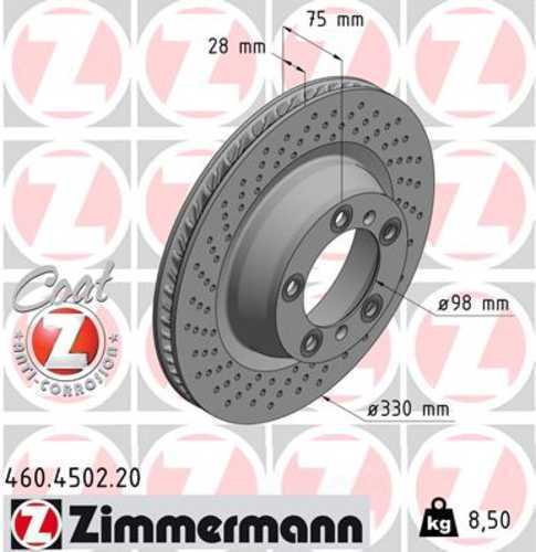 Zimmermann Coated Brake Disc 460.4502.20 fits 2012-2016 Porsche 911