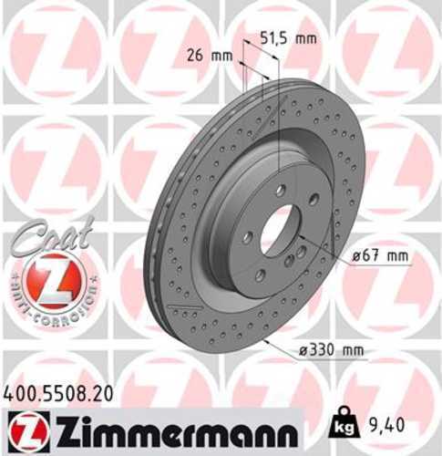 Zimmermann Coated Brake Disc 400.5508.20 fits 2008-2015 Mercedes-Benz C63 Amg