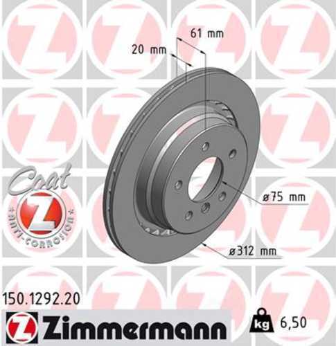 Zimmermann Coated Brake Disc 1292 fits 1995-2002 BMW M3 / 1995-2002 BMW Z3