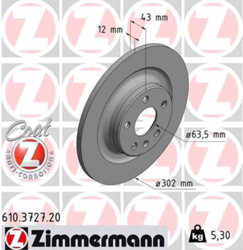 Zimmermann Coated Brake Disc 3727 fits 2019-2025 Volvo S60 / 2017-2025 Volvo S90 / 2019-2025 Volvo V60 / 2020-2024 Volvo V60 Cross COUNTRY / 2018-2021 Volvo V90 / 2017-2025 Volvo V90 Cross COUNTRY / 2020-2025 Volvo XC60