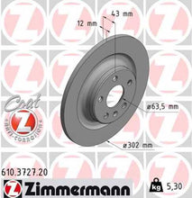 Load image into Gallery viewer, Zimmermann Coated Brake Disc 3727 fits 2019-2025 Volvo S60 / 2017-2025 Volvo S90 / 2019-2025 Volvo V60 / 2020-2024 Volvo V60 Cross COUNTRY / 2018-2021 Volvo V90 / 2017-2025 Volvo V90 Cross COUNTRY / 2020-2025 Volvo XC60