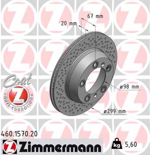 Zimmermann Coated Brake Disc 1570 fits 2017-2022 Porsche 718 Boxster / 2017-2022 Porsche 718 Cayman / 2005-2016 Porsche Boxster / 2007-2012 2014-2016 Porsche Cayman