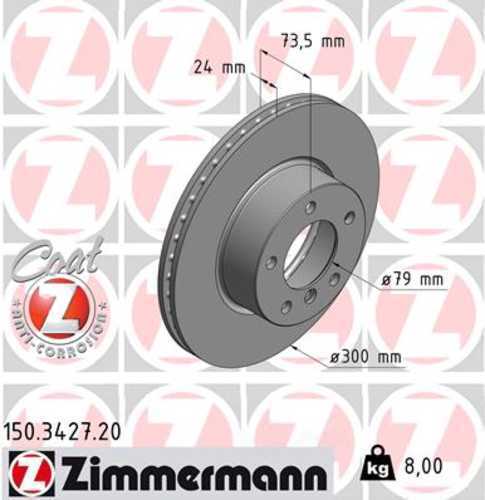 Zimmermann Coated Brake Disc 3427 fits 2008-2013 BMW 128I / 2006 BMW 325I / 325XI / 2007-2008 BMW 328I / 328XI