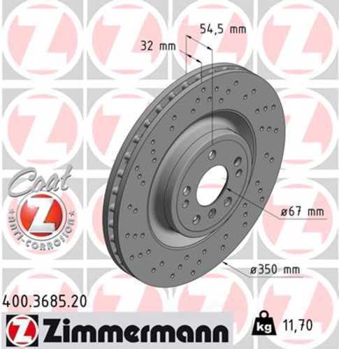 Zimmermann Coated Brake Disc 3685 fits 2016 Mercedes-Benz GLE300D / 2016-2018 Mercedes-Benz GLE350 / 2016 2017 Mercedes-Benz GLE400 / 2017-2019 Mercedes-Benz GLE43 Amg / 2016 Mercedes-Benz GLE450 Amg