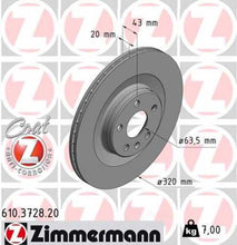 Load image into Gallery viewer, Zimmermann Coated Brake Disc 610.3728.20 fits 2016-2025 Volvo S60 / S90 / V60 / V60 Cross COUNTRY / V90 / V90 Cross COUNTRY / XC60 / XC90