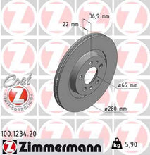 Load image into Gallery viewer, Zimmermann Coated Brake Disc 1234 fits 1998-2010 Volkswagen Beetle / 1999-2006 Volkswagen Golf / 1999-2005 Volkswagen Jetta