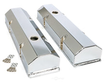 Load image into Gallery viewer, Hamburger's Performance FABRICATED ALUMINUM VALVE COVERS CHROME WITH HOLE 1025 fits Chevy SB