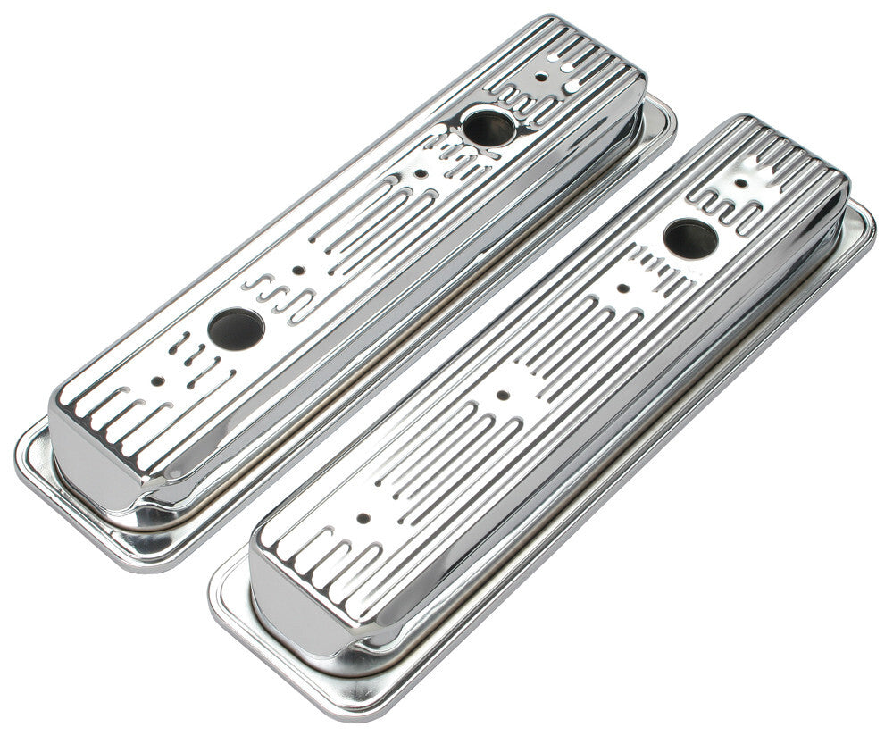 Trans-Dapt Performance Traditional Design Valve Covers; Short; Chrome 9702 fits 1987-1999 Chevrolet Blazer / C1500 / C1500 Suburban / C2500 / C2500 Suburban / C3500 / K1500 / K1500 Suburban 5.0-5.7l