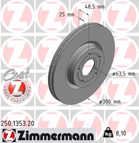 Zimmermann Coated Brake Disc 1353 fits 2006-2013 Volvo C30 / 2004-2013 Volvo C70 / 2004-2011 Volvo S40 / 2005-2011 Volvo V50