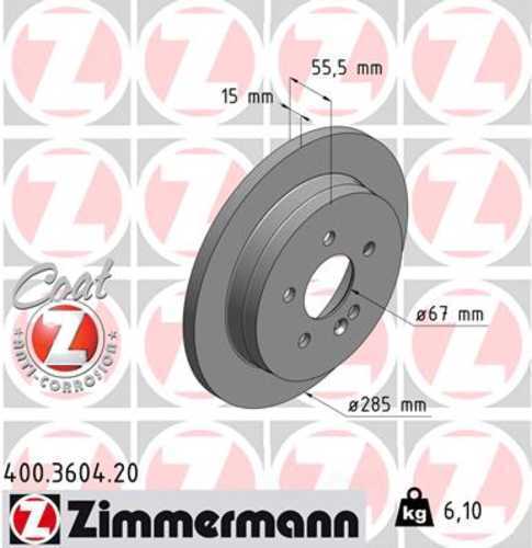 Zimmermann Coated Brake Disc 3604 fits 1998-2003 Mercedes-Benz ML320 / 2003-2005 Mercedes-Benz ML350 / 1999 Mercedes-Benz ML430