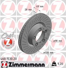Load image into Gallery viewer, Zimmermann Coated Brake Disc 1530 fits 2017-2022 Porsche 718 Boxster / 2017-2022 Porsche 718 Cayman / 2009-2022 Porsche 718 Cayman / 2009-2016 Porsche 911 / 2013-2016 Porsche Boxster