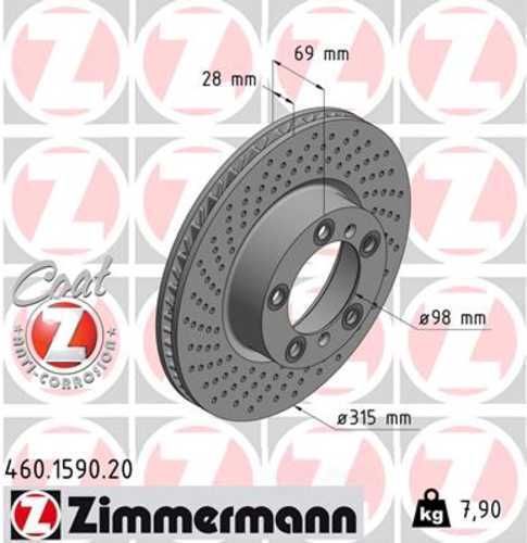 Zimmermann Coated Brake Disc 460.1590.20 fits 2013-2016 Porsche Boxster / 2014-2016 Porsche Cayman