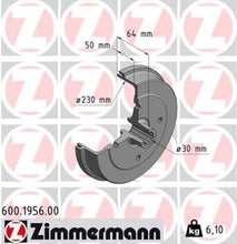 Load image into Gallery viewer, Zimmermann Brake Drum 600.1956.00 fits 1968-1979 Volkswagen Beetle / 1967-1974 Volkswagen Karmann Ghia / 1971-1980 Volkswagen Super Beetle