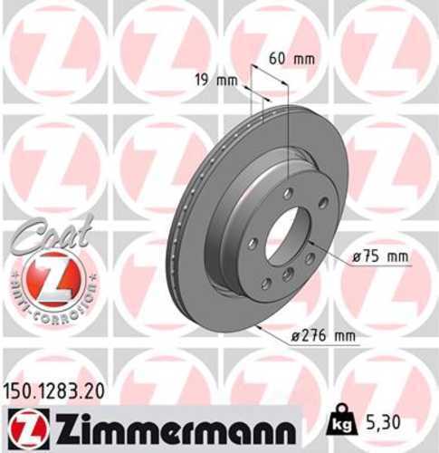 Zimmermann Coated Brake Disc 1283 fits 2000 BMW 323CI / 1998-2000 BMW 323I / 1996-1999 BMW 328I
