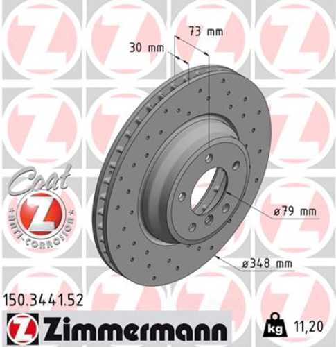 Zimmermann Brake Disc 3441 fits 2007-2013 BMW 335D / 335I / 335I xDrive / 2007-2013 BMW 335IS / 335XI / 2009-2011 BMW 335D / 335I xDrive