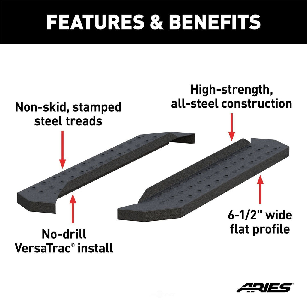 ARIES RidgeStep 6-1/2" x 53" Black Steel Running Boards (No Brackets) C2853 fits 1999-2018 Chevrolet / Ford / GMC