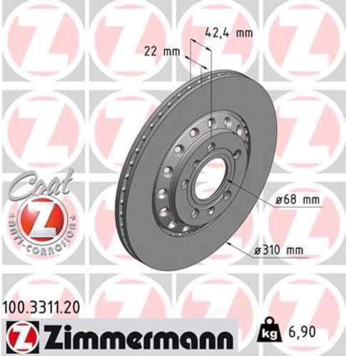 Zimmermann Coated Brake Disc 3311 fits 2003-2010 Audi A8 Quattro / 2004-2006 Volkswagen Phaeton