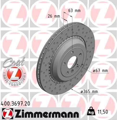 Zimmermann Coated Brake Disc 400.3697.20 fits 2007-2011 Mercedes-Benz ML63 Amg / 2007 Mercedes-Benz R63 Amg