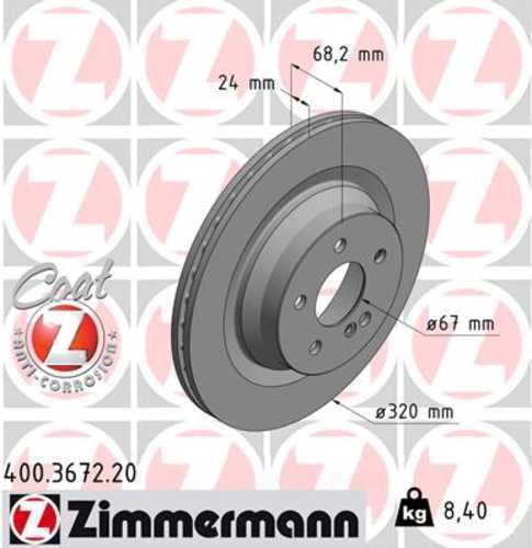 Zimmermann Coated Brake Disc 3672 fits 2010-2018 Mercedes-Benz CLS550 / E550