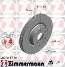 Load image into Gallery viewer, Zimmermann Coated Brake Disc 3637 fits 2006 Mercedes-Benz CLS500 / 2007-2011 Mercedes-Benz CLS550 / 2007-2009 Mercedes-Benz E550 / 2013-2015 Mercedes-Benz GLK250 / 2010-2015 Mercedes-Benz GLK350