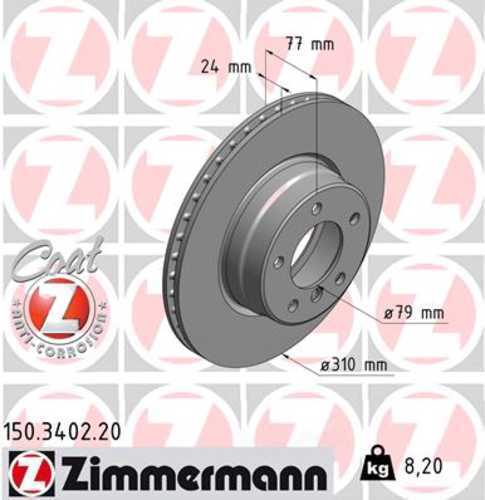 Zimmermann Coated Brake Disc 3402 fits 2004-2007 BMW 525I