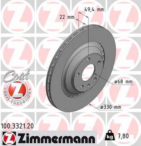 Zimmermann Coated Brake Disc 3321 fits 2006-2011 Audi A6 / 2005-2011 Audi A6 Quattro
