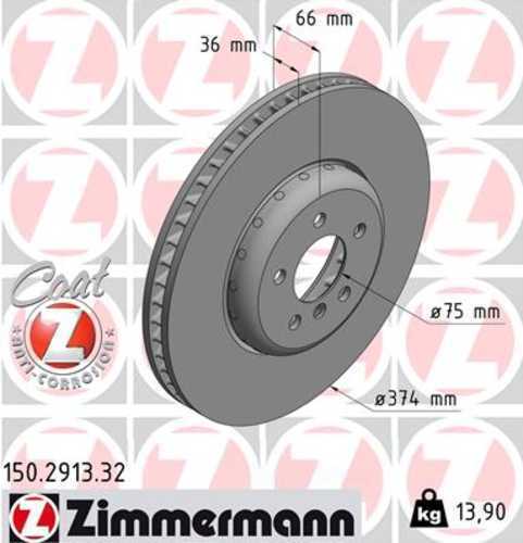 Zimmermann Brake Disc 150.2913.32 fits 2009-2017 BMW 550I GT / 550I GT xDrive / 750I / 750I xDrive / 750LI / 750LI xDrive / 550I