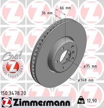 Load image into Gallery viewer, Zimmermann Coated Brake Disc 3478 fits 2010-2019 BMW 528I / 535I / 535I GT / 535I GT xDrive / 550I / 550I xDrive / 650I / 650I Gran COUPE