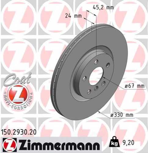 Zimmermann Coated Brake Disc 2930 fits 2021-2024 BMW 228I Gran COUPE / 2020-2024 BMW 228I xDrive Gran COUPE / 2016-2022 BMW X1 / 2018-2023 BMW X2 SDRIVE28I / 2017-2023 Mini Cooper Countryman S