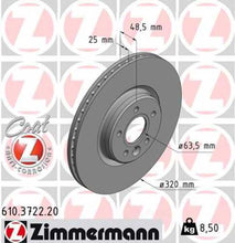 Load image into Gallery viewer, Zimmermann Coated Brake Disc 610.3722.20 fits 2008-2013 Volvo C30 / 2004-2013 Volvo C70 / 2004-2011 Volvo S40 / 2005-2011 Volvo V50