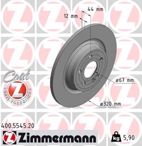 Zimmermann Coated Brake Disc 400.5545.20 fits 2019-2025 Mercedes-Benz A220 / A35 Amg / CLA250 / CLA35 Amg / CLA45 Amg / CLA45 Amg S / Eqb 250+ / Eqb 300