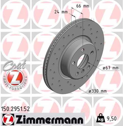 Zimmermann Brake Disc 150.2951.52 fits 2018-2025 BMW 230I / 230I xDrive / 330E / 330E xDrive / 330I / 330I xDrive / 430I / 430I xDrive