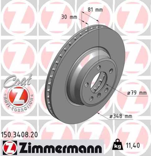 Zimmermann Coated Brake Disc 3408 fits 2002-2005 BMW 745I / 745LI / 2006-2008 BMW 750I / 750LI / 2004-2006 BMW 760I / 2003-2008 BMW 760LI