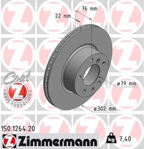 Zimmermann Coated Brake Disc 1264 fits 1989-1995 BMW 525I / 1994-1995 BMW 530I / 1989-1993 BMW 535I