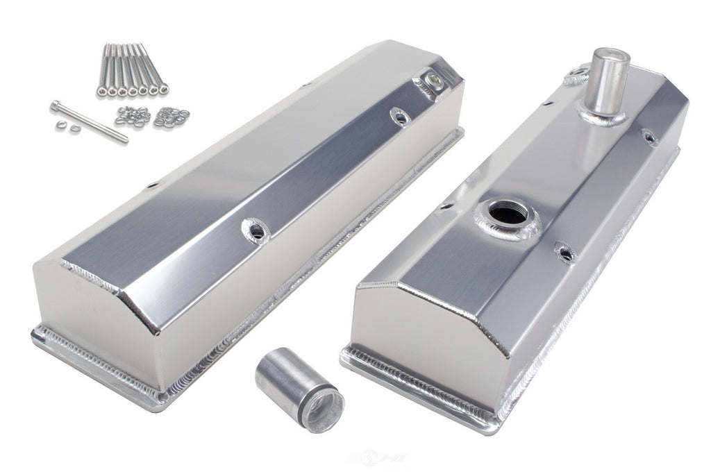 Hamburger's Performance Fab. Aluminum Valve Covers; Circle Track; REMOVABLE Tubes-BRUSHED 1065 fits 1958-1986 Chevy SB